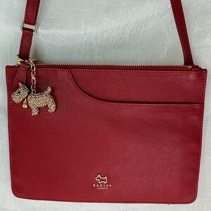 RADLEY LONDON Red Leather Crossbody Bag with Gold Dog Charm
